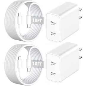 iPhone 16 Fast Charger,2-Pack USB C 2in1 Dual PD Charging Block with 10FT Long Type C to C Cable Charger for iPhone 16 e/16 Pro Max/16 Pro/16 Plus,iPhone 15 Pro Max/15 Pro/15 Plus,iPad Pro/Air/Mini