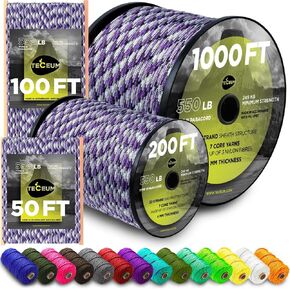TECEUM Paracord Type III 550 Purple Snake – 100 ft – 4mm – Tactical Rope MIL-SPEC – Outdoor para Cord –Camping Hiking Fishing Gear and Equipment – EDC Parachute Cord – Strong Survival Rope 026m