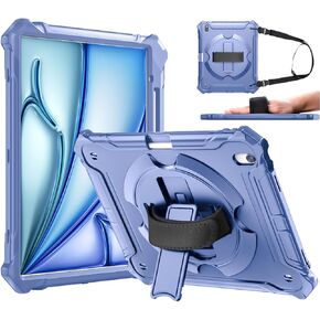 ZtotopCases for New iPad Air 13 inch Case (M3 2025/M2 2024) with Pencil Holder, Shockproof Full Body Drop Protective Cover with 360° Rotating Hand Strap & Stand, Black