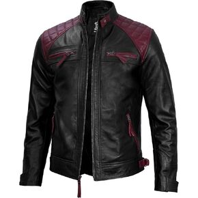 Leather Jacket Men - Café Racer Motorcycle Real Lambskin Leather Biker Jacket