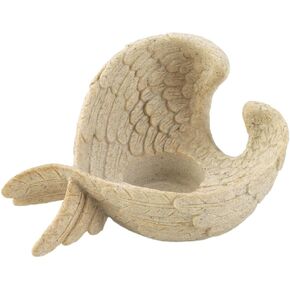 Wings of Devotion Stone-Look Angel Wings Tealight Candle Holder Set