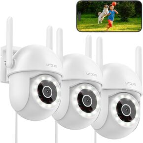 litokam 4MP Security Camera Outdoor 3 Pack, 2.5K Camera Wireless for Home Security Outside with Color Night Vision, 360° PTZ Home Camera with AI Motion Detection, Siren & 2-Way Talk (No Monthly Fee)