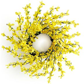 20 Inch Yellow Forsythia Wreath Fall Front Door Wreath Flower Farmhouse Rustic Grapevine Wreath Blossom Cluster Wreath for Festival Celebration Front Door Wall Window Party Decoration Home Décor