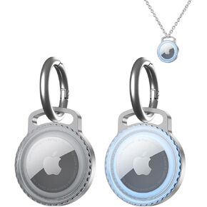 Aluminum Waterproof Airtag Holder - 2 Pack Airtag Keychain Holder Compatible with Apple AirTags, Ultra Durable Anti-Scratches Protective Case with Keyring for Keys, Backpack, Pet, Bag, Black/Blue