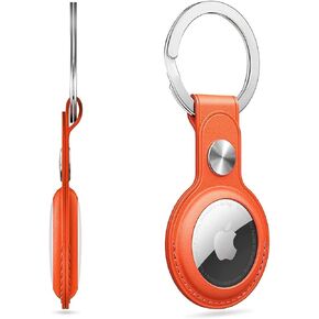 AirTag Holder for Apple AirTag with Keychain - Anti-Lost, Secure-Fit Case Compatible with AirTag - Handy Keyring Cover for Pet Collar, Key, Bag, Luggage - PU Leather Protective Air Tag Accessory