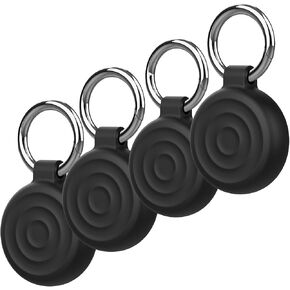 4 Pack Waterproof Keychain Holder for Apple AirTag Shockproof Lock Case with Wire Cable Ultra Durable Waterproof Protective Shell Case with Anti-Loss Ring Clip for Luggage, Backpack,Pet (Black)