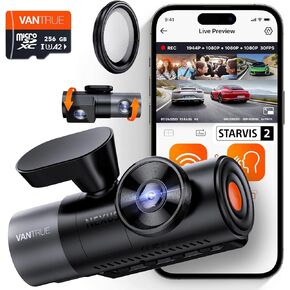 【Bundle: Vantrue N5 4 Channel WiFi Dash Cam + CPL + 256GB microSD Card】 2.7K+1080P+1080P+1080P Front Rear Inside Camera with Side View, STARVIS 2, Voice Control, GPS, 24hrs Buffered Parking Mode