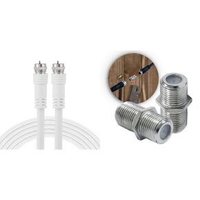 GE home electrical GE RG6 Coaxial Cable, 6 ft. F-Type Connectors, White, 33602 & Connector Adapter, for RG59 Cables, 90-Degree Male-to-Female Connector, Screw-On Installation