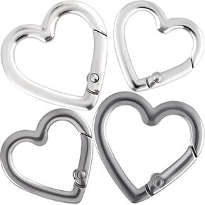 4pcs Heart Shaped Carabiner Clip, Multipurpose Heavy Duty Keychain Clip with 2 Sizes, Zinc Alloy Spring Snap Key Chain Clips for Camping Hiking Outdoor Activities- Black & Silver
