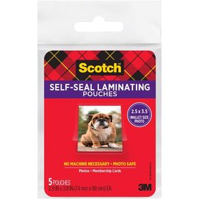 Scotch Self-Sealing Laminating Pouches, Wallet Size (fits 2½″ x 3½″ Cards) – 5 Pack, Permanent Cold Lamination for Wallet Cards & Photos
