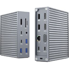 USB C Docking Station Dual Monitor,Laptpop Docking Station with 2*4K60Hz HDMI,1080P60HZ VGA,2.5G Ethernet,SD/TF,10Gbps USB ports,3.5mm Audio,PD100W,USB C Hub for MacBook/Dell/Lenovo/HP/ThinkPad (M-GY)