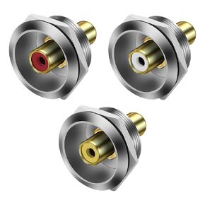 MEIRIYFA RCA Panel Mount Connectors Socket Female to Female Coupler Round Adapter Embedded Threaded Fixed for Audio Video Phono Speaker RCA Cable Amplifier（3PCS (Black)