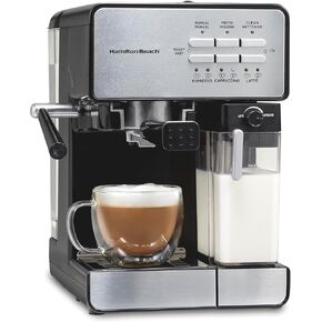 Hamilton Beach Slide and Lock Espresso Machine, Programmable Coffee Maker for Café-Quality Cappuccino & Latte, 15 Bar Pump, Milk Frother Steamer Wand, 70 oz. Removable Reservoir, Black (40750)