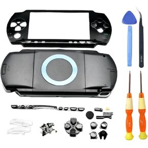 Hzxkqmil Full Housing Shell Cover Faceplate Case Replacement Parts with Buttons Screws Set for Sony PSP 2000 2001 2002 2003 2004 Console (Black)