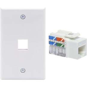 VCE 25-Pack RJ45 Cat6 Keystone Jack 90 Degree Inserts White Bundle with 10-Pack 1 Port Keystone Wall Plates