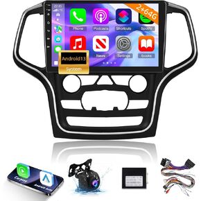 [2+64G] Car Stereo for Jeep Grand Cherokee 2014-2020 - Wireless Carplay & Android Auto - 10.1 Inch HD Touch Screen Android 13 Radio - WiFi/EQ/GPS/Split Screen/Voice Control/SWC + AHD Rear View Camera
