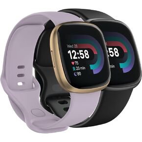 Compatible with Fitbit Versa 4 / Fitbit Versa 3 / Fitbit Sense/Sense 2 Bands, Soft Silicone Replacement band for Women Men 2 Pack
