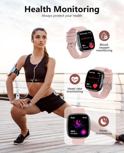 الساعات الذكية للرجال للنساء مع اتصال Bluetooth 1.72 "HD Touch Screen Litness Watch مع معدل ضربات القلب/شاشة النوم ، 100+ أوضاع رياضية متتبع اللياقة البدنية مع IP68 مقاومة للماء لنظام التشغيل Android ، الوردي in Kuwait