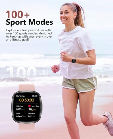الساعات الذكية للرجال للنساء مع اتصال Bluetooth 1.72 "HD Touch Screen Litness Watch مع معدل ضربات القلب/شاشة النوم ، 100+ أوضاع رياضية متتبع اللياقة البدنية مع IP68 مقاومة للماء لنظام التشغيل Android ، الوردي in Kuwait