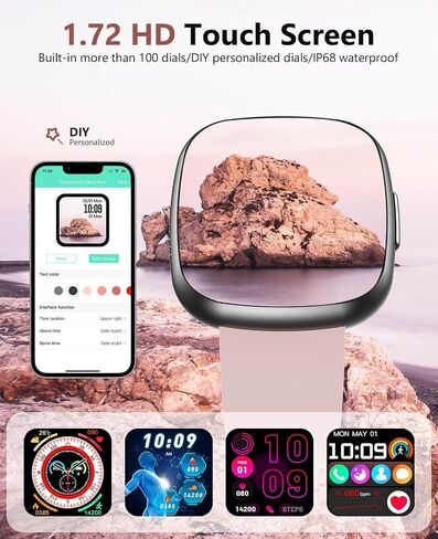 الساعات الذكية للرجال للنساء مع اتصال Bluetooth 1.72 "HD Touch Screen Litness Watch مع معدل ضربات القلب/شاشة النوم ، 100+ أوضاع رياضية متتبع اللياقة البدنية مع IP68 مقاومة للماء لنظام التشغيل Android ، الوردي in Kuwait