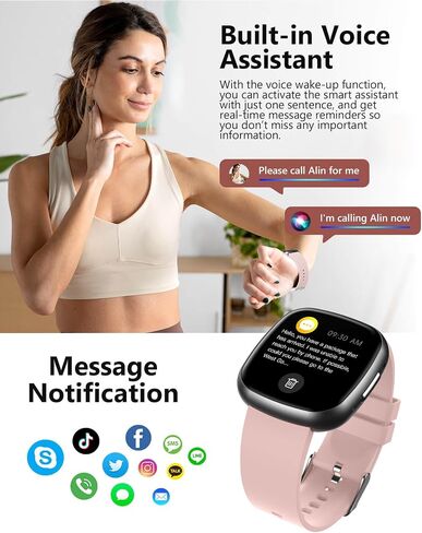 الساعات الذكية للرجال للنساء مع اتصال Bluetooth 1.72 "HD Touch Screen Litness Watch مع معدل ضربات القلب/شاشة النوم ، 100+ أوضاع رياضية متتبع اللياقة البدنية مع IP68 مقاومة للماء لنظام التشغيل Android ، الوردي in Kuwait