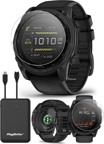 Garmin tactix 8 Solar: AB Elite (51mm) Premium Tactical GPS Smartwatch Bundle - Applied Ballistics Ultralight Solver, Built-in LED Flashlight with PlayBetter Portable Charger & HD Screen Protectors in Saudi Arabia