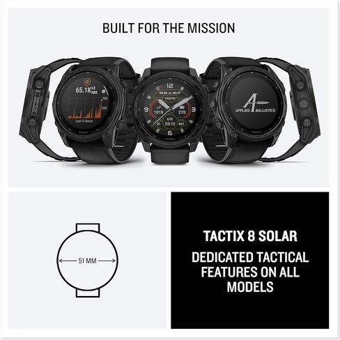 Garmin tactix 8 Solar: AB Elite (51mm) Premium Tactical GPS Smartwatch Bundle - Applied Ballistics Ultralight Solver, Built-in LED Flashlight with PlayBetter Portable Charger & HD Screen Protectors in Saudi Arabia