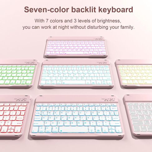 Keyboard Case for iPad Air 11-inch M3/M2 (2025/2024), Folio Cover with Pencil Holder for Air 6th 11"/Air 5th 4th Gen 10.9 inch Case with Detachable Bluetooth Keyboard, 7-Color Backlit, Pink in Saudi Arabia