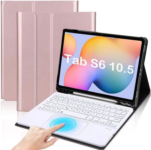 TouchPad Keyboard Case for Galaxy Tab S6 10.5" 2019 (Model SM-T860/T865/T867), [Supports S Pen Charging] Magnetically Detachable Wireless Bluetooth Keyboard with PU Leather Stand Cover, RoseGold in Kuwait