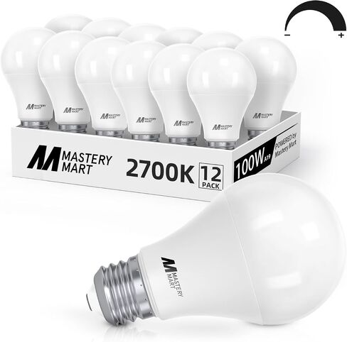 MASTERY MART A19 [Dimmable] Light Bulbs, [100W Equivalent], 5000K Daylight White, E26 Base, 15.5W 1500 Lumens Led Bulbs, Energy Star, UL Listed, Lighting for Bedroom Living Room Home Office-12 Pack in Saudi Arabia