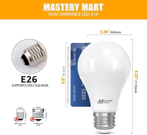 MASTERY MART A19 [Dimmable] Light Bulbs, [100W Equivalent], 5000K Daylight White, E26 Base, 15.5W 1500 Lumens Led Bulbs, Energy Star, UL Listed, Lighting for Bedroom Living Room Home Office-12 Pack in Saudi Arabia