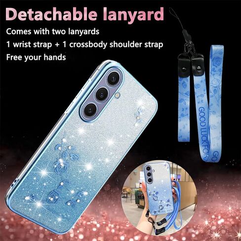 ysnzaq glitter floral case for Samsung Galaxy A16 مع حزام Crossbody Lanyard & Wrist ، وحالة هاتف TPU الناعمة اللطيفة لتصميم لطيف وشفاف لـ Samsung Galaxy A16 Yss Blue in Saudi Arabia