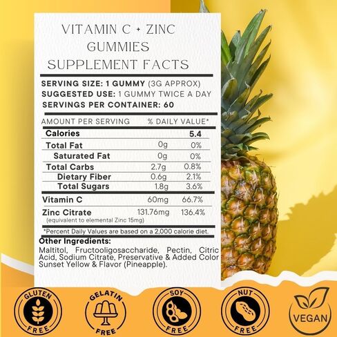 Vitamin C 60000mcg + Zinc 15000mcg Gummies, Individually Wrapped 60 Count, Supports Healthy Immune Health, Vitamin C Gummies,Zinc Gummies,Zinc Supplements for Adults in Saudi Arabia