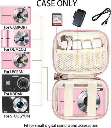 portable came cases Digital Camera Case for CAMKORY, Kodak, Canon & More - Small Travel Compact Pouch with Mesh Pocket for Accessories & SD Card (pink) in Saudi Arabia