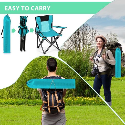 Shellwei 2 PCS Folding Camping Chair with Cupholder and Carry Bag Regular Size Colorful Breathable Portable Lightweight Lawn Chair with Side Pocket for Fishing Hiking Beach Outdoor Activity in Saudi Arabia