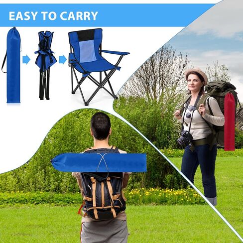 Shellwei 2 PCS Folding Camping Chair with Cupholder and Carry Bag Regular Size Colorful Breathable Portable Lightweight Lawn Chair with Side Pocket for Fishing Hiking Beach Outdoor Activity in Saudi Arabia