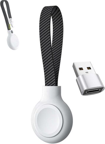 Portable Magnetic Charger for Samsung Galaxy Watch | Keychain Travel Charger USB-C/USB-A 2-in-1 | Fast Charging for Galaxy Watch Ultra/7/6/6 Classic/5/5 Pro/4/4 Classic/3/Active 2/1 Models (Black) in Kuwait