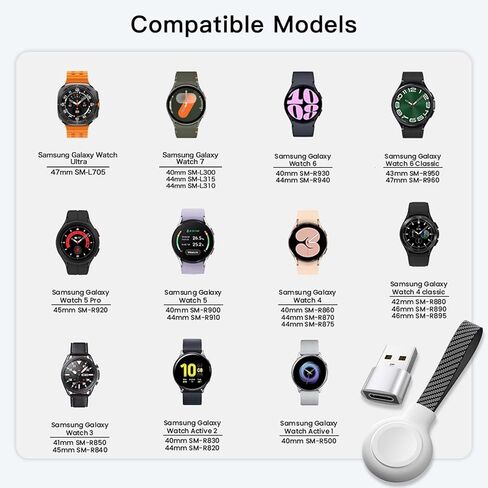 Portable Magnetic Charger for Samsung Galaxy Watch | Keychain Travel Charger USB-C/USB-A 2-in-1 | Fast Charging for Galaxy Watch Ultra/7/6/6 Classic/5/5 Pro/4/4 Classic/3/Active 2/1 Models (Black) in Kuwait