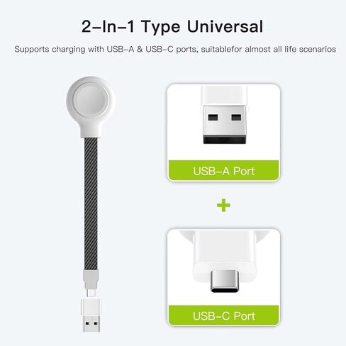 Portable Magnetic Charger for Samsung Galaxy Watch | Keychain Travel Charger USB-C/USB-A 2-in-1 | Fast Charging for Galaxy Watch Ultra/7/6/6 Classic/5/5 Pro/4/4 Classic/3/Active 2/1 Models (Black) in Kuwait