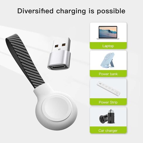 Portable Magnetic Charger for Samsung Galaxy Watch | Keychain Travel Charger USB-C/USB-A 2-in-1 | Fast Charging for Galaxy Watch Ultra/7/6/6 Classic/5/5 Pro/4/4 Classic/3/Active 2/1 Models (Black) in Kuwait