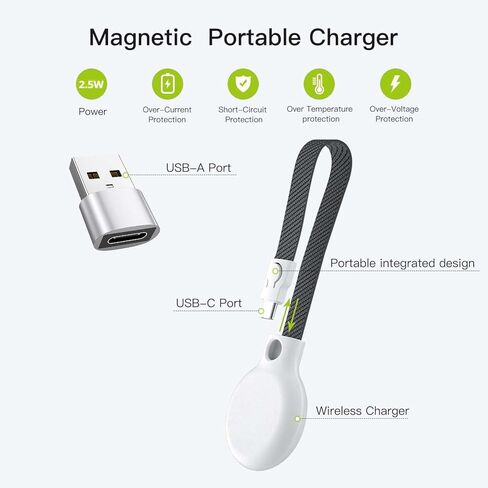 Portable Magnetic Charger for Samsung Galaxy Watch | Keychain Travel Charger USB-C/USB-A 2-in-1 | Fast Charging for Galaxy Watch Ultra/7/6/6 Classic/5/5 Pro/4/4 Classic/3/Active 2/1 Models (Black) in Kuwait