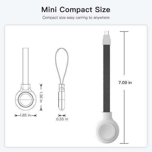 Portable Magnetic Charger for Samsung Galaxy Watch | Keychain Travel Charger USB-C/USB-A 2-in-1 | Fast Charging for Galaxy Watch Ultra/7/6/6 Classic/5/5 Pro/4/4 Classic/3/Active 2/1 Models (Black) in Kuwait