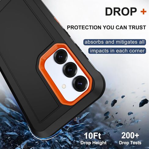 RubCase for Samsung Galaxy S25/S24 Case with 2X Screen Protector, Dual Layer Bumper Cover with Belt Clip Holster & Kickstand Phone Case for Galaxy S25/S24 5G (Black/Orange) in Saudi Arabia