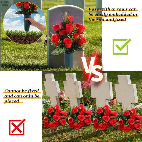 4 Sets Artificial Cemetery Flowers, Memorial Flowers with Long Spikes Vase Artificial Rose for Cemetery Beautiful Arrangements Decoration Memorial Bouquet Artificial Flowers in Saudi Arabia