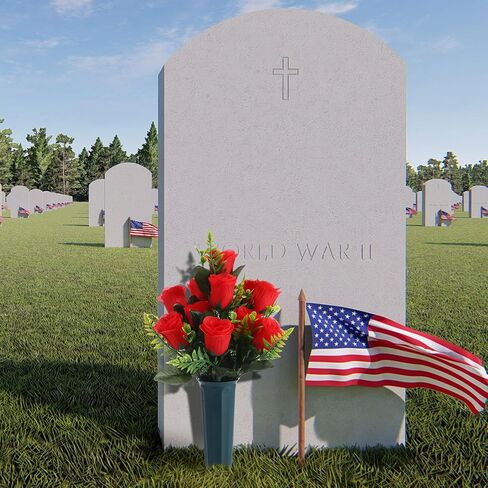4 Sets Artificial Cemetery Flowers, Memorial Flowers with Long Spikes Vase Artificial Rose for Cemetery Beautiful Arrangements Decoration Memorial Bouquet Artificial Flowers in Saudi Arabia