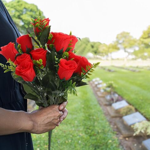4 Sets Artificial Cemetery Flowers, Memorial Flowers with Long Spikes Vase Artificial Rose for Cemetery Beautiful Arrangements Decoration Memorial Bouquet Artificial Flowers in Saudi Arabia