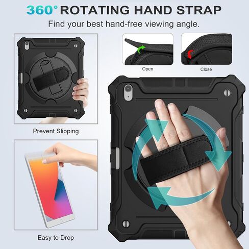 ZtotopCases for New iPad Air 13 inch Case (M3 2025/M2 2024) with Pencil Holder, Shockproof Full Body Drop Protective Cover with 360° Rotating Hand Strap & Stand, Black in Saudi Arabia