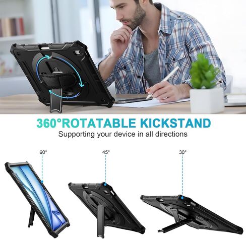 ZtotopCases for New iPad Air 13 inch Case (M3 2025/M2 2024) with Pencil Holder, Shockproof Full Body Drop Protective Cover with 360° Rotating Hand Strap & Stand, Black in Saudi Arabia