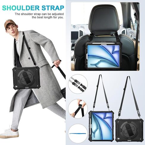 ZtotopCases for New iPad Air 13 inch Case (M3 2025/M2 2024) with Pencil Holder, Shockproof Full Body Drop Protective Cover with 360° Rotating Hand Strap & Stand, Black in Saudi Arabia