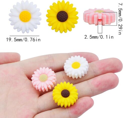 15pcs 19.5 mm Daisy Flower Silicone Beads Soft Silicone Sunflower Shape Loose Spacer Beads for DIY Garland Keychains Lanyard Jewelry Making Craft Decor, Yellow Brown in Kuwait